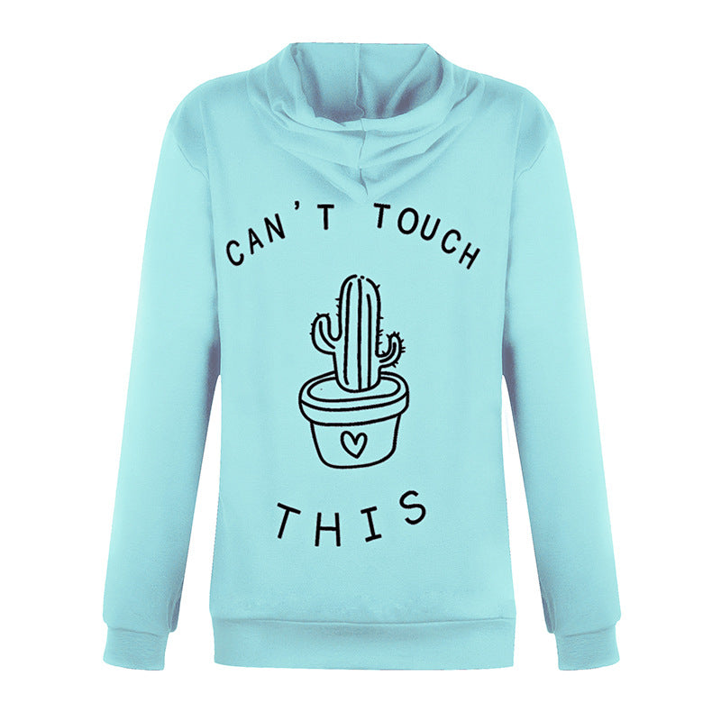 Women's Loose Cactus Pattern Hooded Pullover Sweatshirt