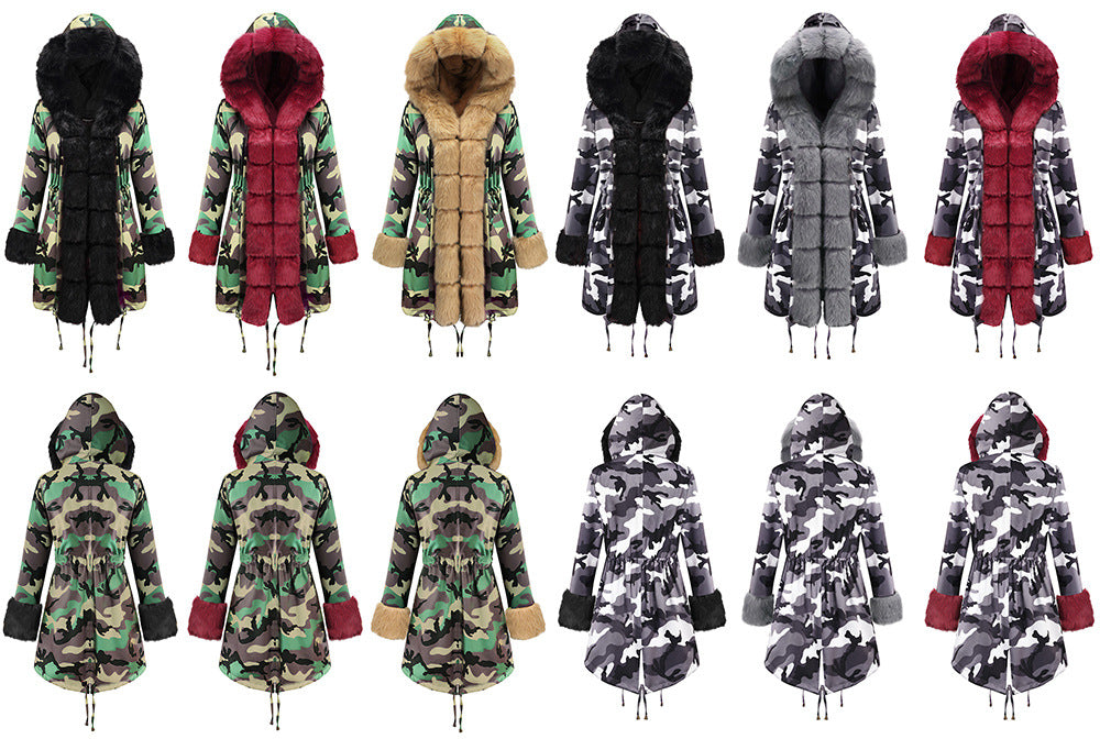 Women's Warm Camouflage Hooded Plush Coat