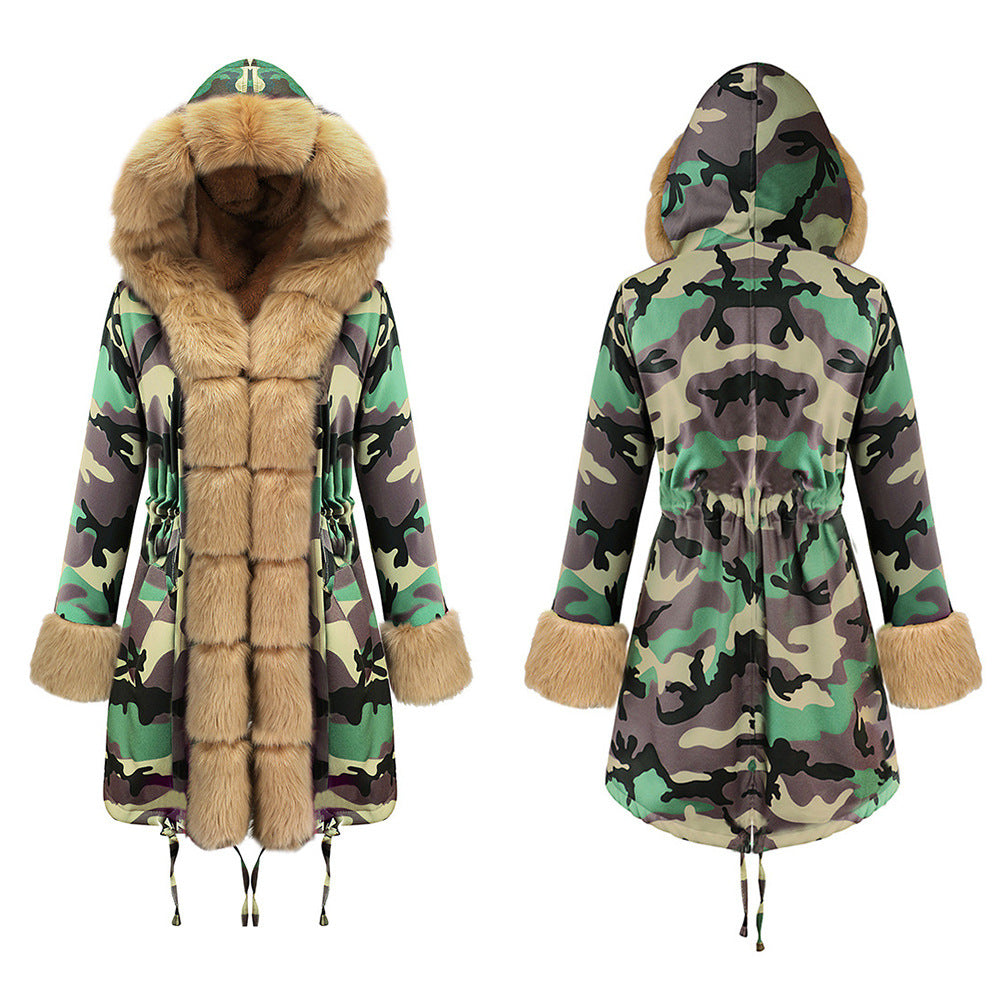 Women's Warm Camouflage Hooded Plush Coat