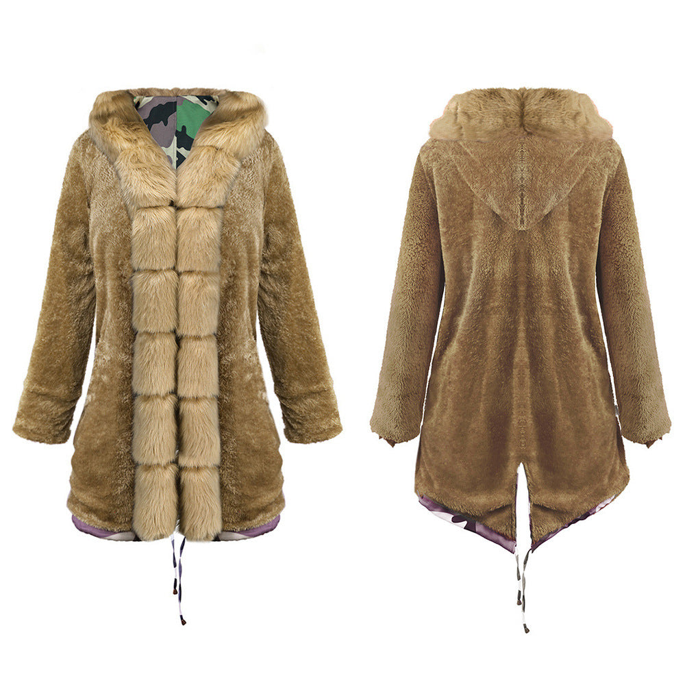 Women's Warm Camouflage Hooded Plush Coat