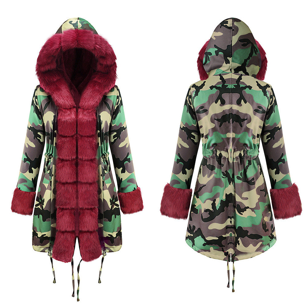 Women's Warm Camouflage Hooded Plush Coat