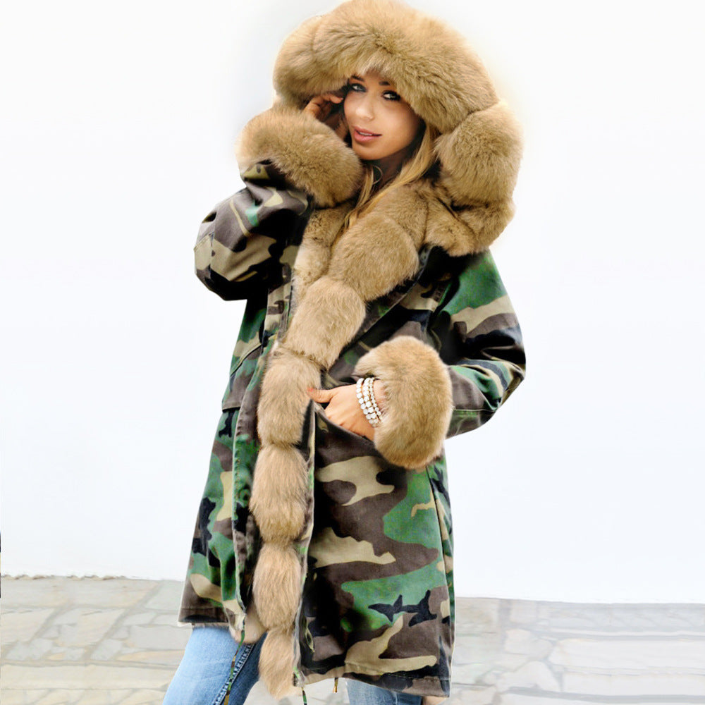 Women's Warm Camouflage Hooded Plush Coat