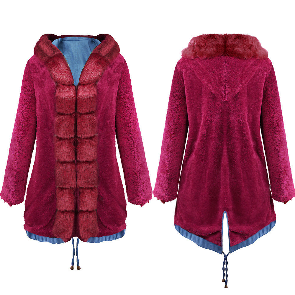 Women's Hooded Plush Coat