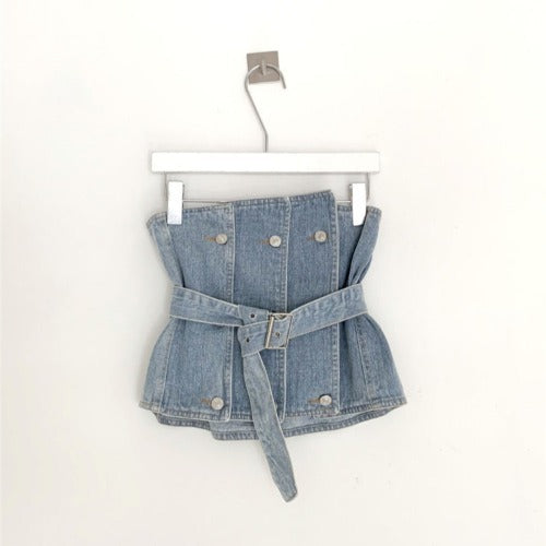 Strapless Denim Tank  Tube Top Tops With Belt