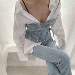 Strapless Denim Tank  Tube Top Tops With Belt