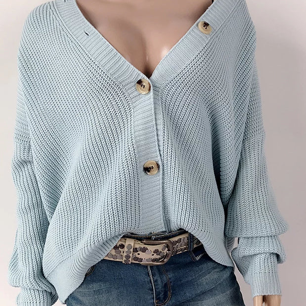 Women's Single-breasted Long Sleeve Sweater Cardigan