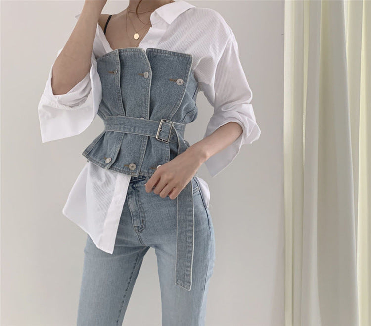 Strapless Denim Tank  Tube Top Tops With Belt
