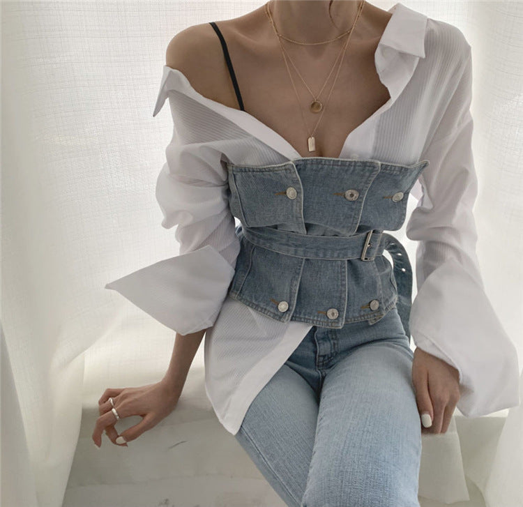 Strapless Denim Tank  Tube Top Tops With Belt