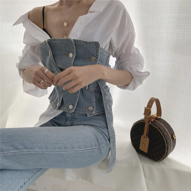 Strapless Denim Tank  Tube Top Tops With Belt