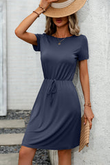 Round Neck Solid Color Casual Mini Dress