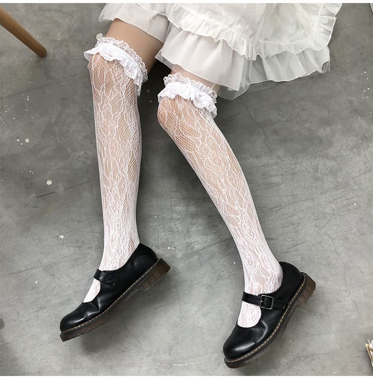 Sheer lace thigh high stockings socks