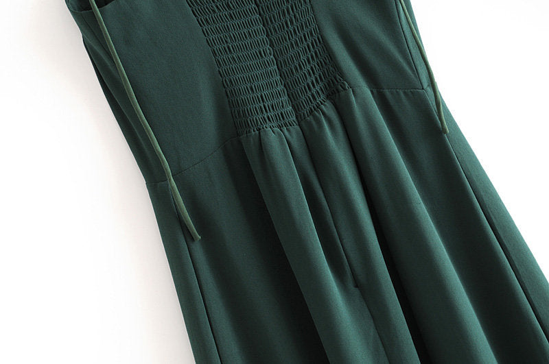 Tie Lace Up Retro Green Split Midi Dresses