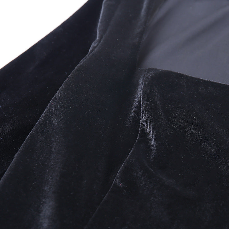 Square Collar Velvet Slit Leg Party Bodycon Mini Dresses Black