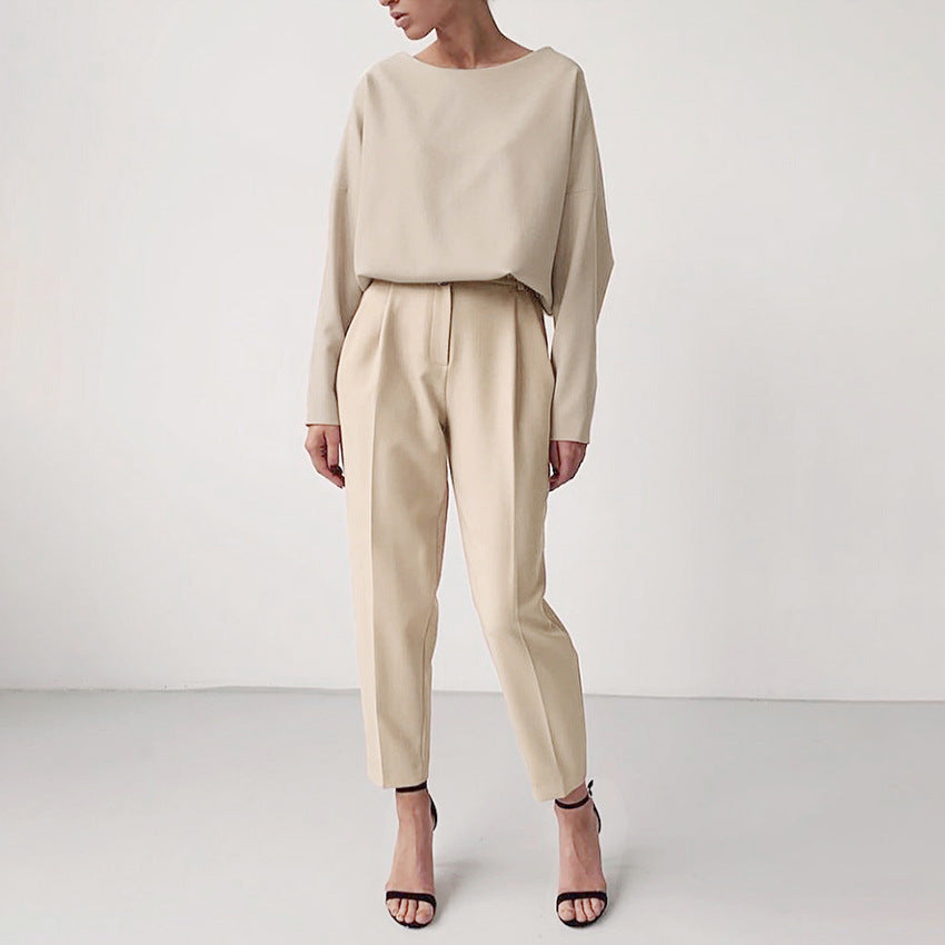 T-shirt And High Waist Cropped Suit Pants Two-piece