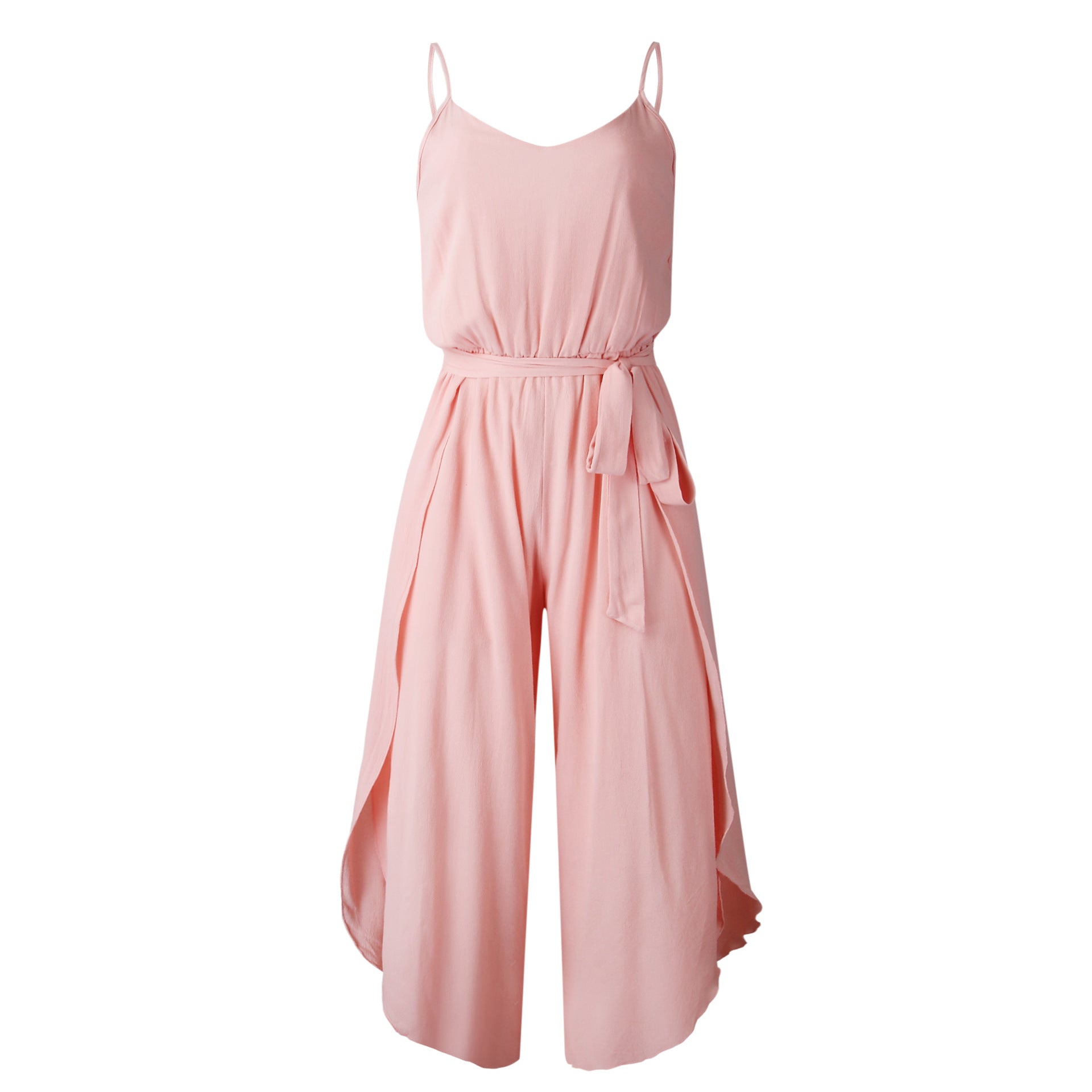 V-neck Suspender Irregular Wide Leg Side Jumpsuit
