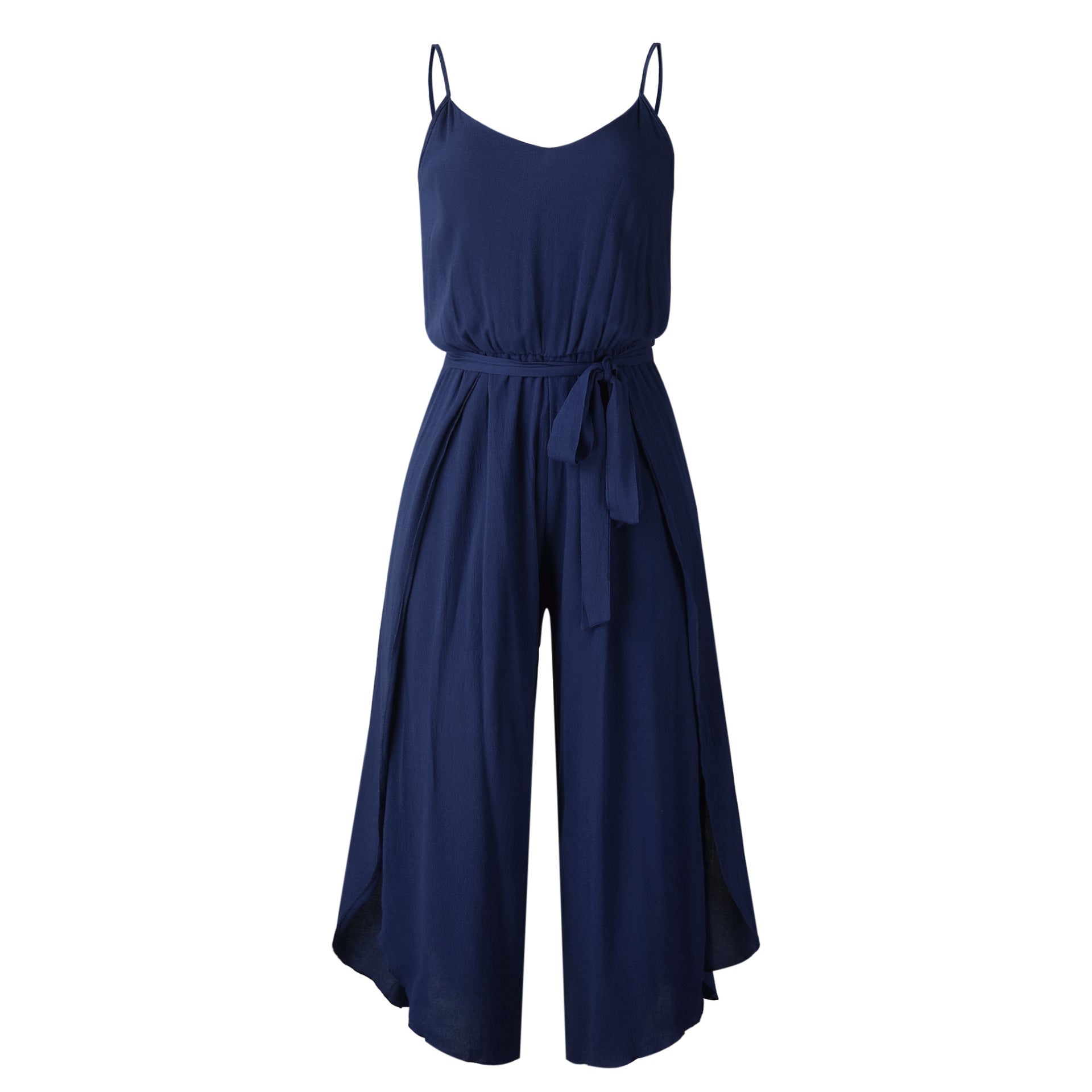 V-neck Suspender Irregular Wide Leg Side Jumpsuit