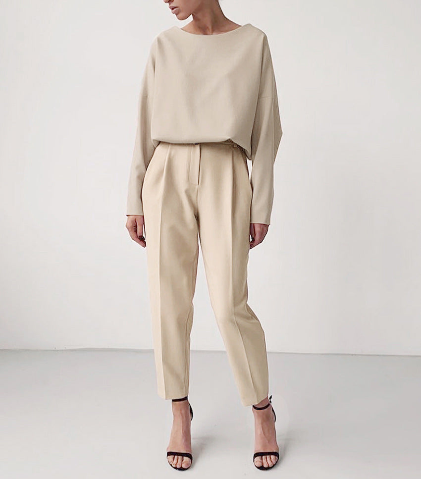 T-shirt And High Waist Cropped Suit Pants Two-piece