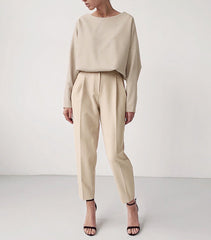 T-shirt And High Waist Cropped Suit Pants Two-piece