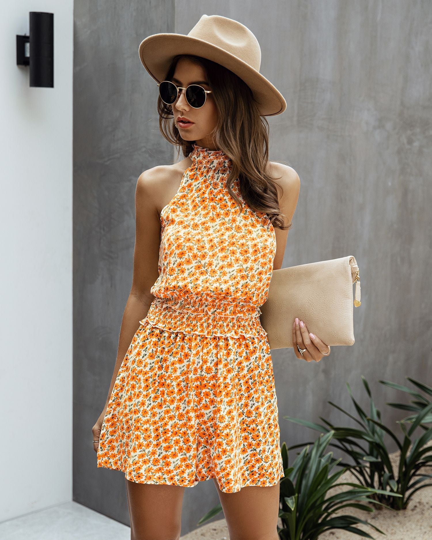 Womens Off Shoulder Halter Strapless Floral Print Jumpsuit Rompers