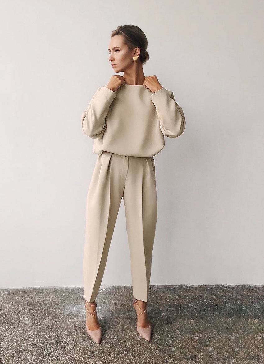 T-shirt And High Waist Cropped Suit Pants Two-piece