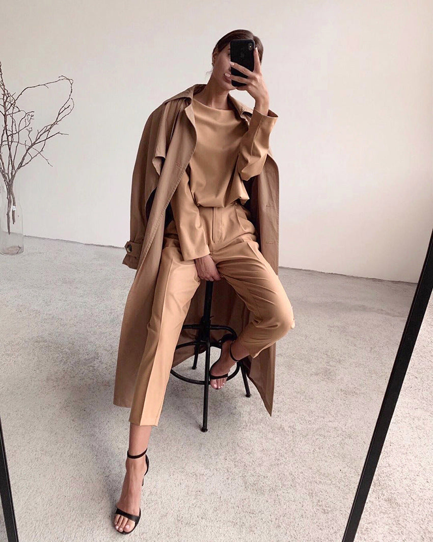 T-shirt And High Waist Cropped Suit Pants Two-piece