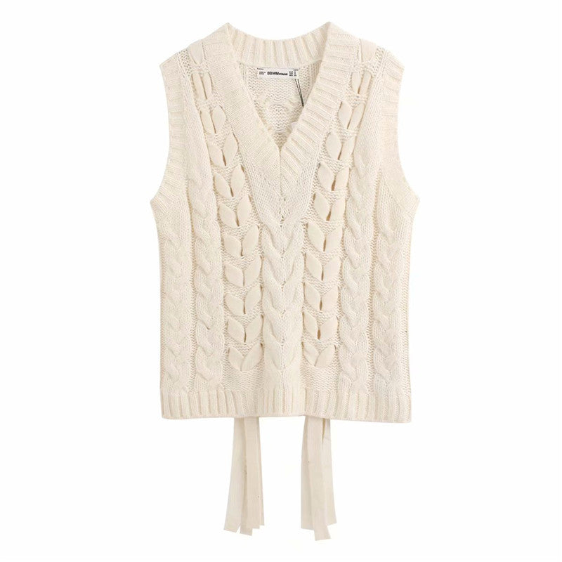 V-neck Knit Lacing Hollow-out Sweaters