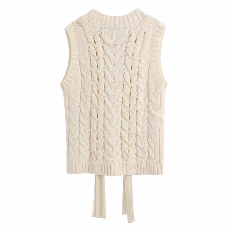 V-neck Knit Lacing Hollow-out Sweaters