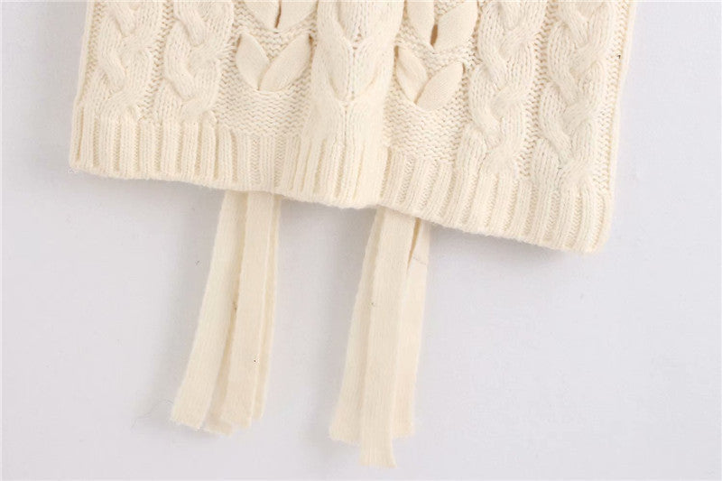V-neck Knit Lacing Hollow-out Sweaters