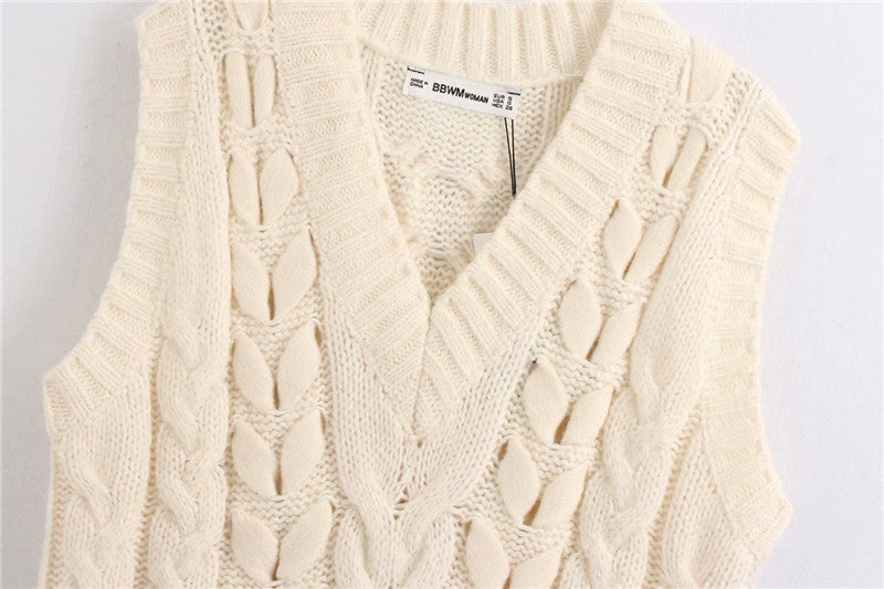 V-neck Knit Lacing Hollow-out Sweaters