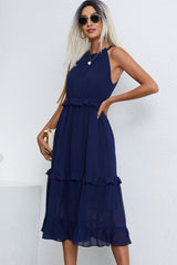 Solid Color Halter Neck Sleeveless Maxi Dress