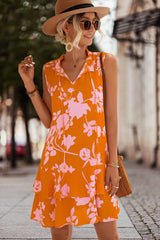 V Neck Floral Print Sleeveless Mini Dress
