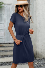 Round Neck Solid Color Casual Mini Dress