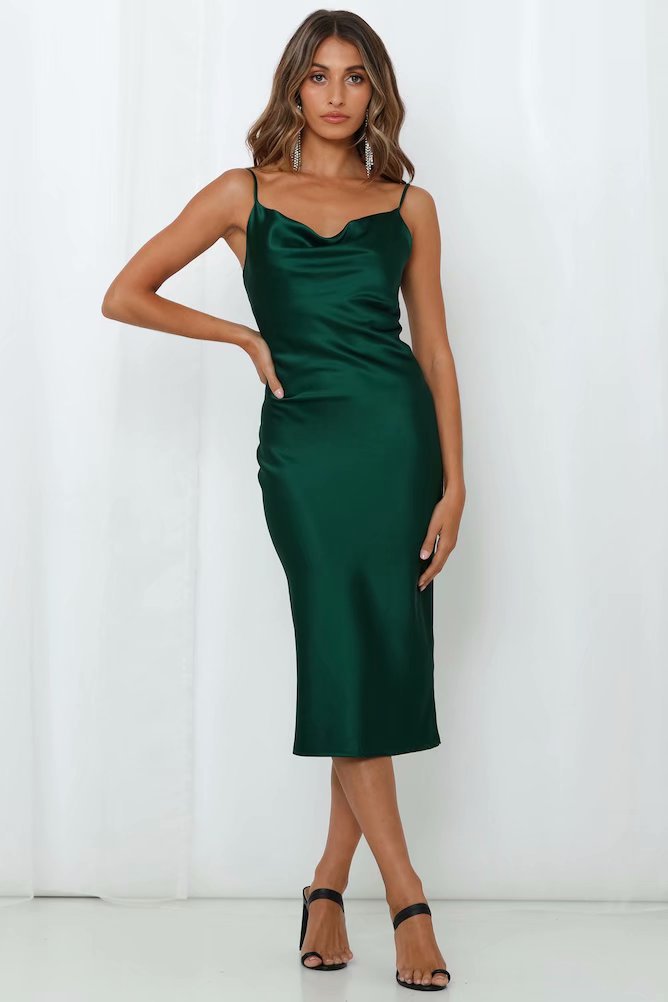 Sling Satin Backless Party Midi Dresses