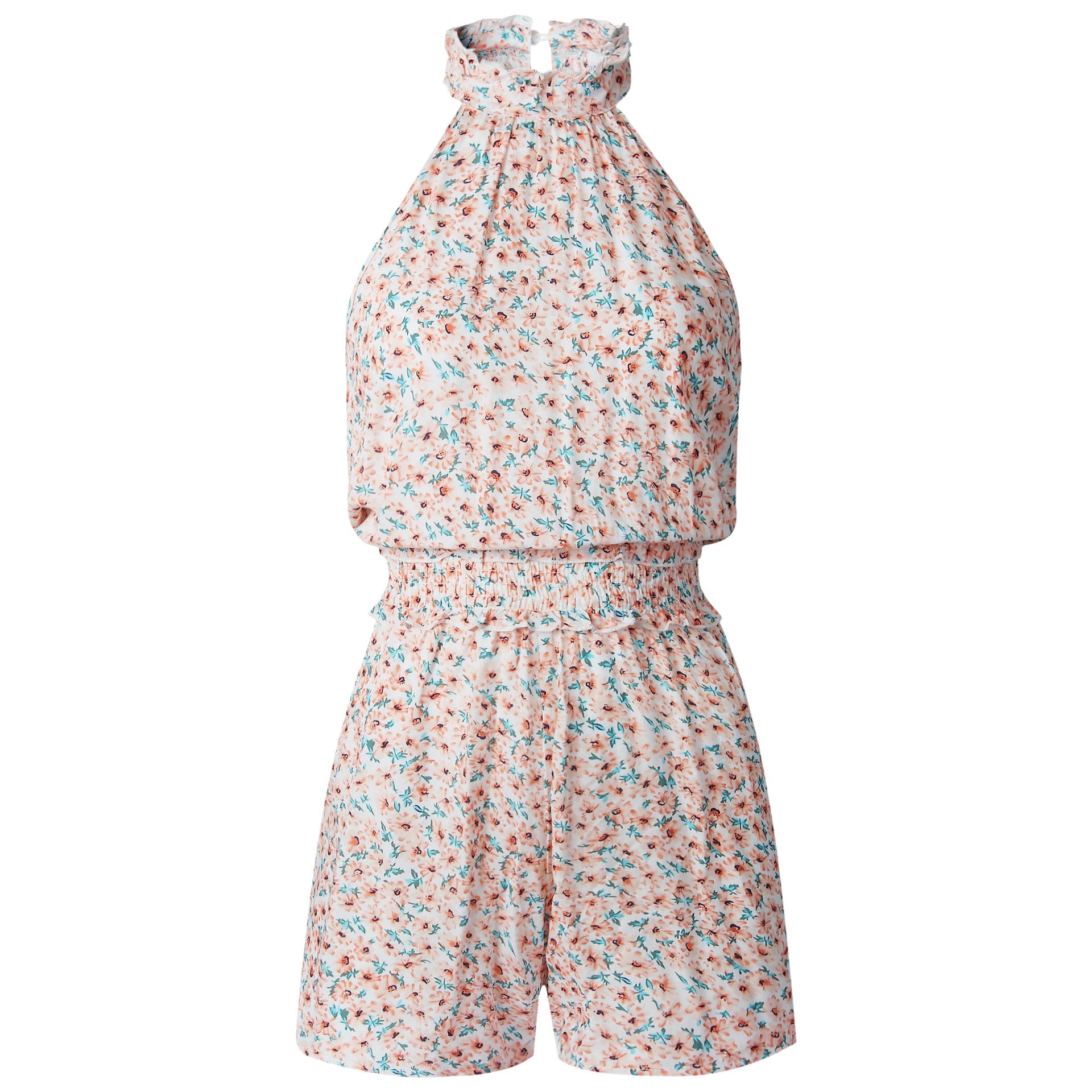 Womens Off Shoulder Halter Strapless Floral Print Jumpsuit Rompers