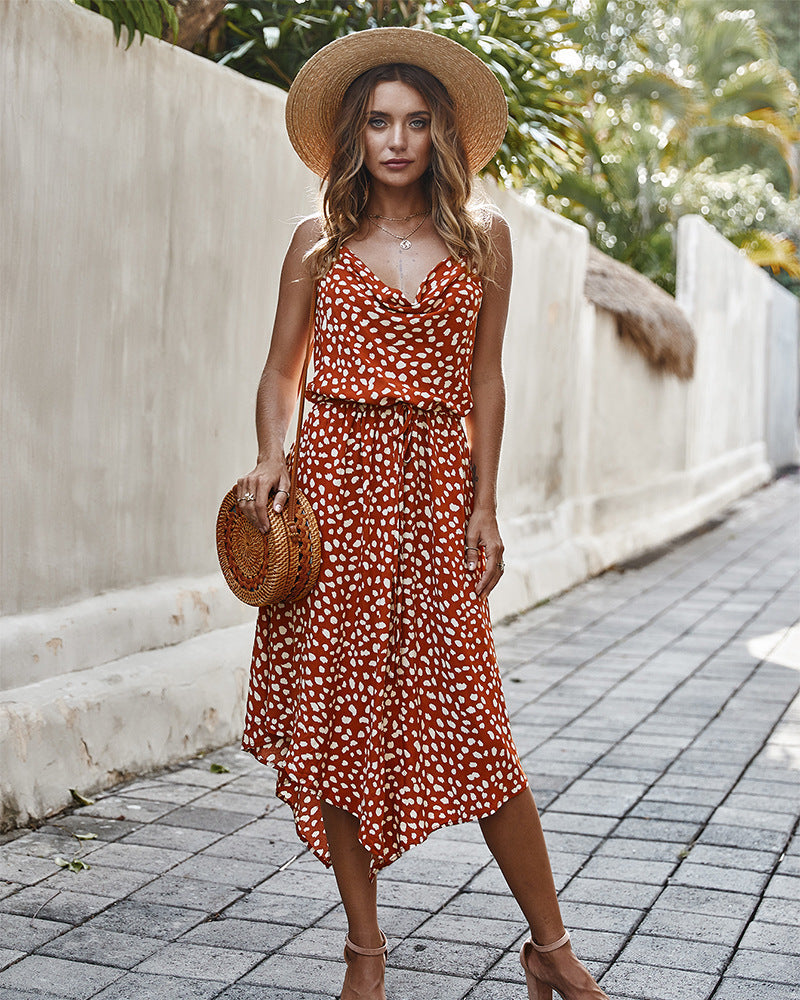 Suspenders Irregular Hem Polka Dot Maxi Dress