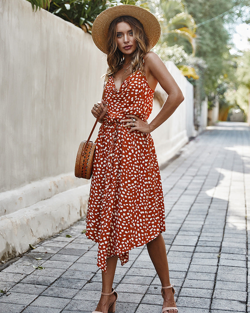 Suspenders Irregular Hem Polka Dot Maxi Dress