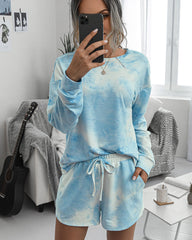 Tie-Dye Two-piece Cotton T-Shirt Lace-up Shorts Loungewear