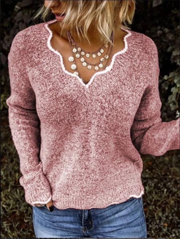 V-neck Ruffle Collar Knit Sweaters