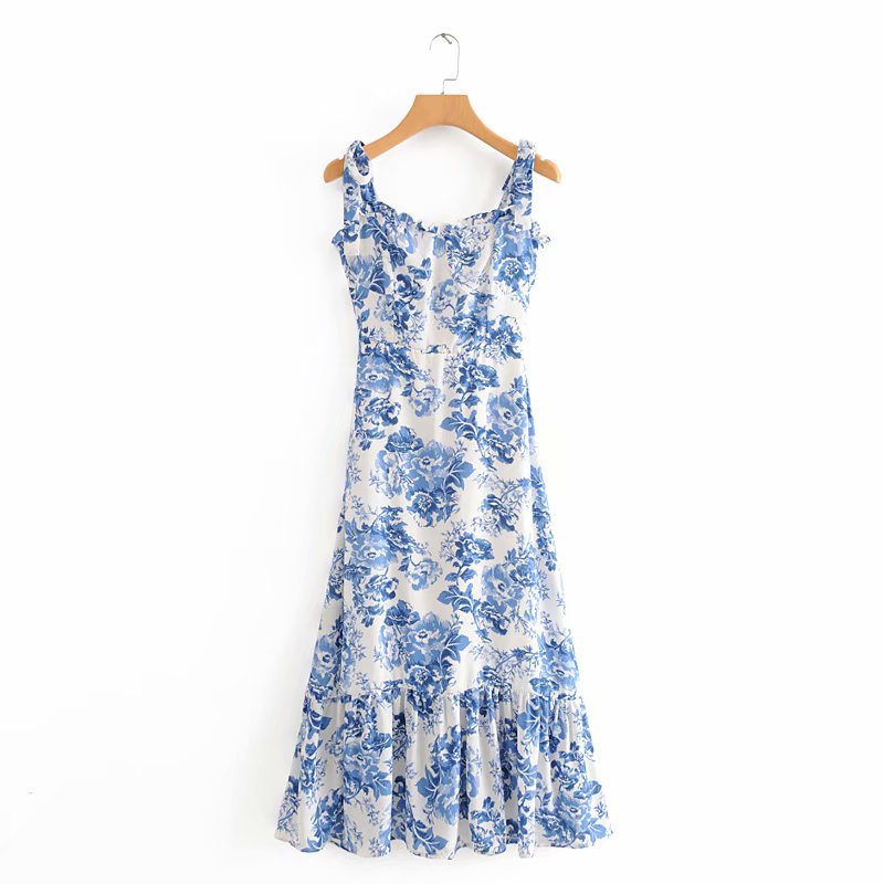 Suspenders Tube Top Lace-up Backless Floral Midi Dresses