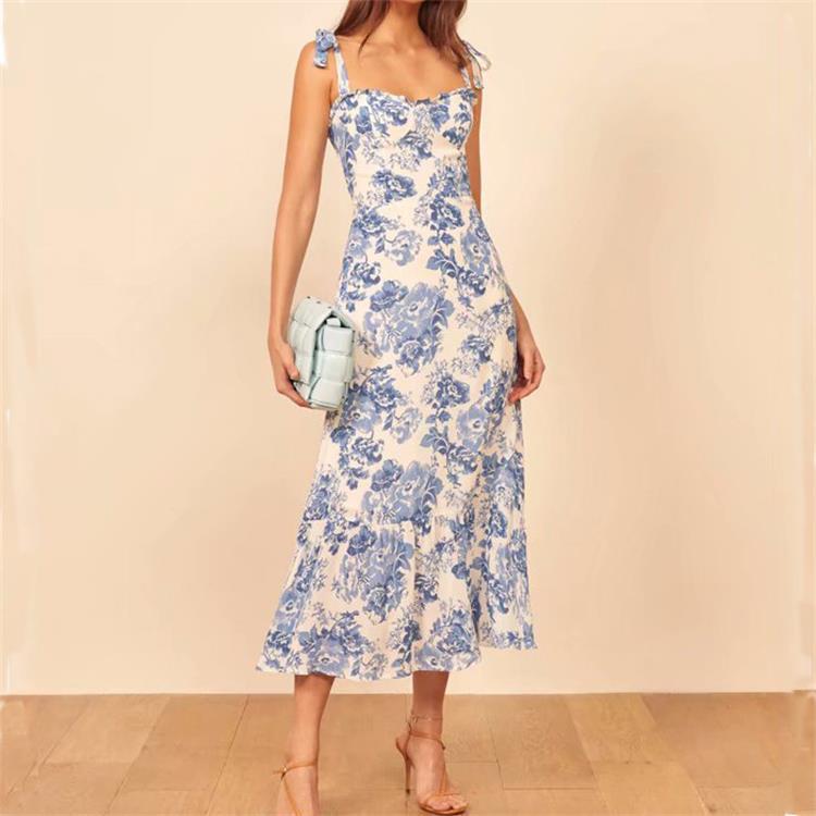 Suspenders Tube Top Lace-up Backless Floral Midi Dresses