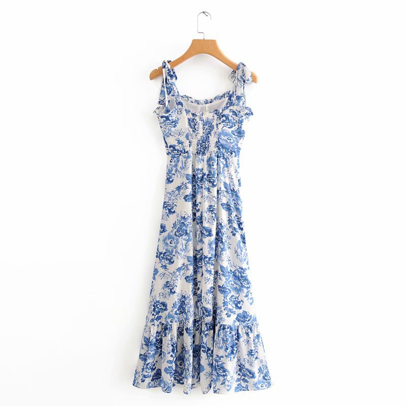 Suspenders Tube Top Lace-up Backless Floral Midi Dresses