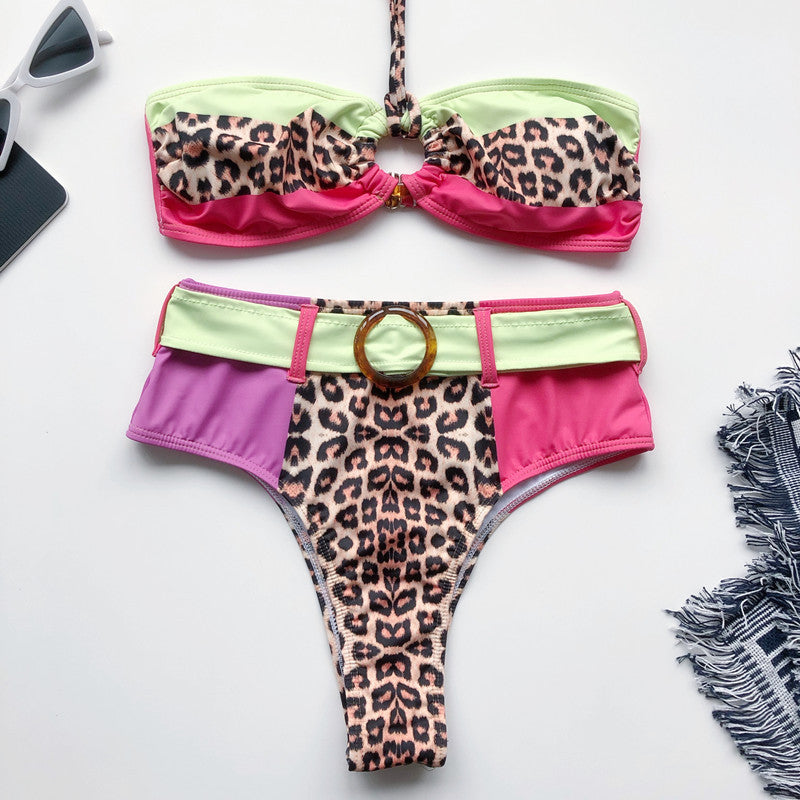 Strappy Bikini Stitching Color Swimwear