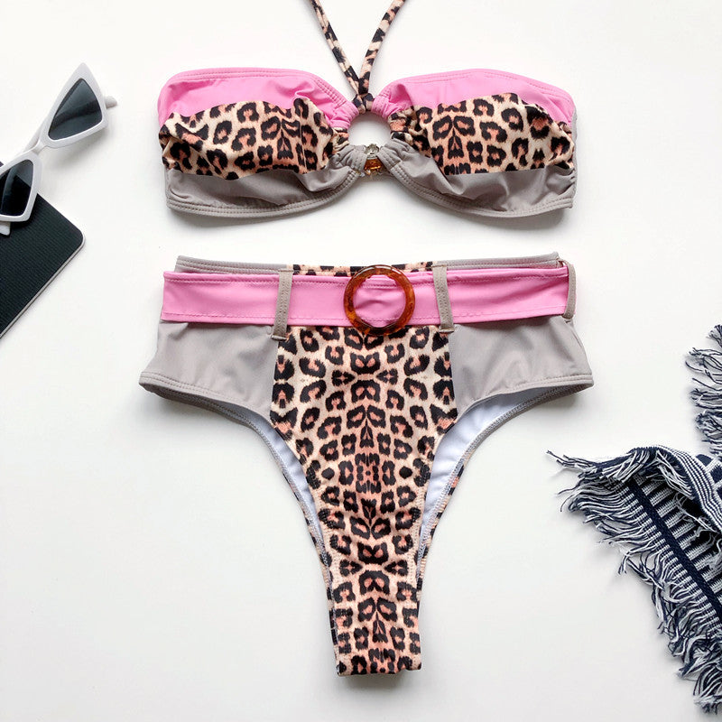 Strappy Bikini Stitching Color Swimwear