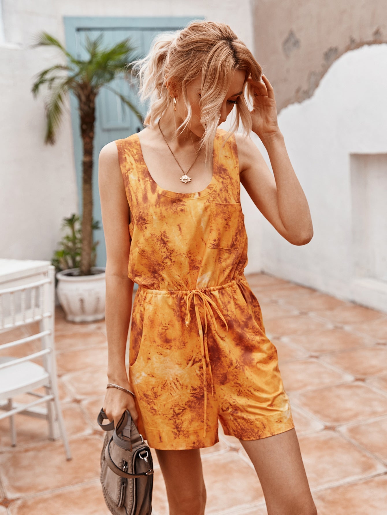 Tie Dye Lace-up Jumpsuit Rompers Loungewear
