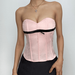 Contrast bowknot sweetheart neck lace up corset top