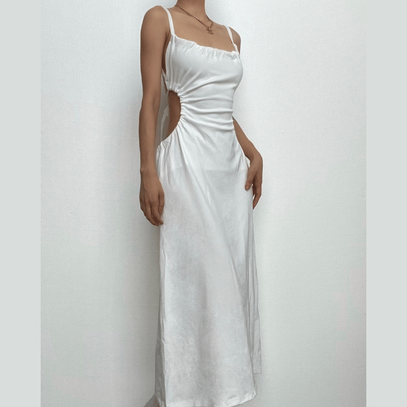 Open tie back solid midi dress