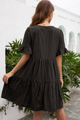 V Neck Solid Color Casual Mini Dress