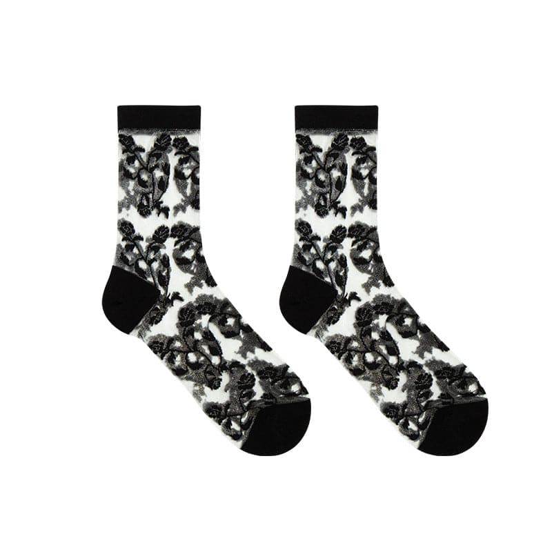 Solid flower pattern mesh long socks