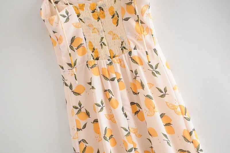 Tube Top Lace-up Lemon Floral Split Midi Dresses