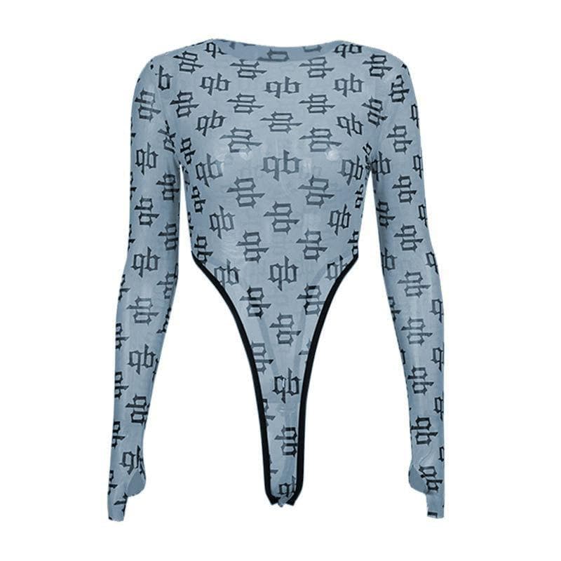 Print crewneck long sleeve bodysuit